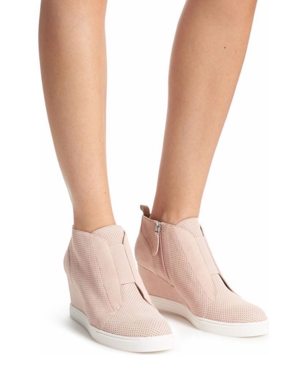 Paolo Blush Pink Perforated Wedge Sneaker Booties